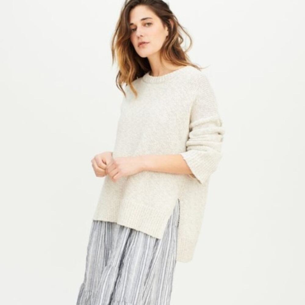 Jenni Kayne Cotton Linen Cruise Boyfriend Sweater in Natural Size XXL